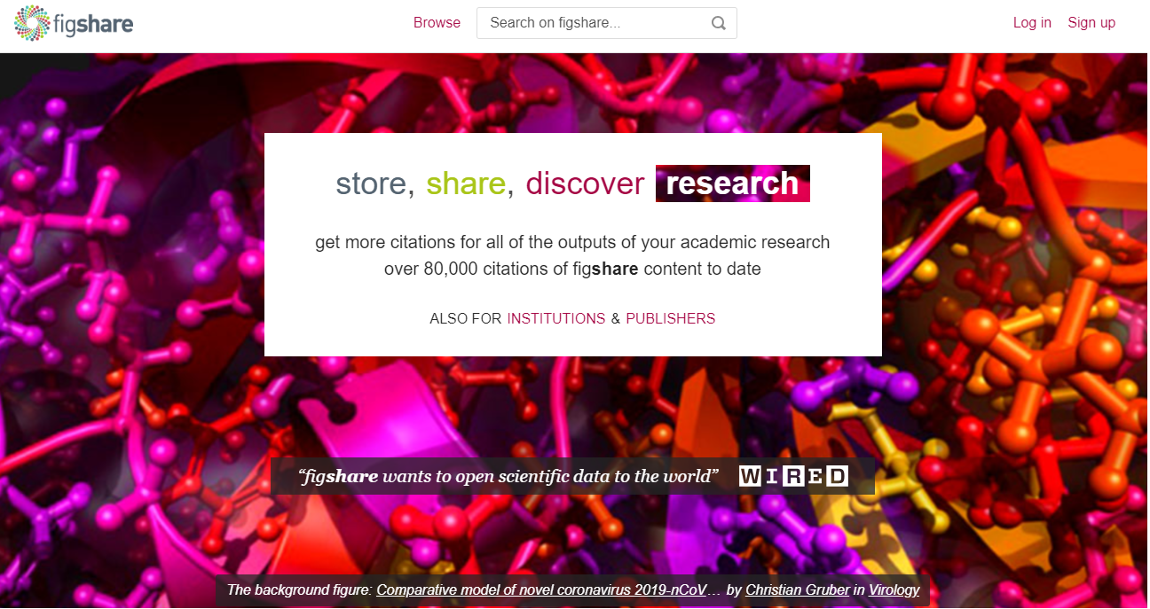 Screenshot of the main landing page of Figshare.