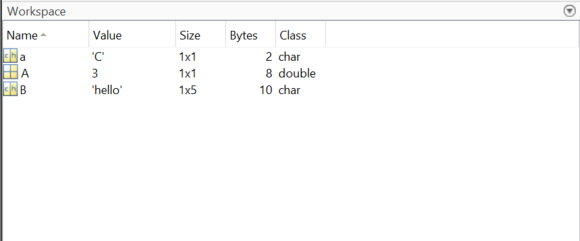 A screenshot of the MATLAB workspace with 3 variables in it from the challenge